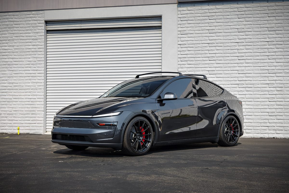 Stealth Gray Tesla Model Y Juniper on 21-Inch UP Forged UP-03 Wheels in Satin Black