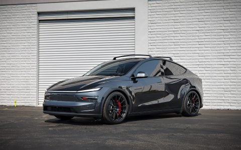 Stealth Gray Tesla Model Y Juniper on 21-Inch UP Forged UP-03 Wheels in Satin Black