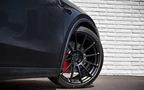 Stealth Gray Tesla Model Y Juniper on 21-Inch UP Forged UP-03 Wheels in Satin Black
