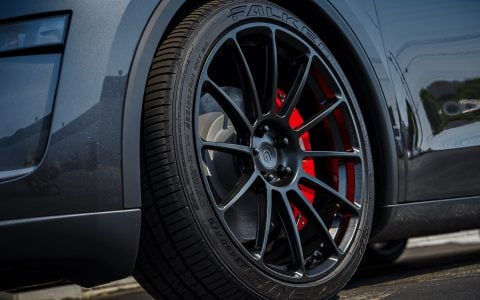 Stealth Gray Tesla Model Y Juniper on 21-Inch UP Forged UP-03 Wheels in Satin Black
