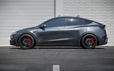 Stealth Gray Tesla Model Y Juniper on 21-Inch UP Forged UP-03 Wheels in Satin Black