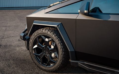 Matte Black PPF INVINCIBLE Tesla Cybertruck on 24-Inch UP Forged CYBRSPOKE in Satin Black