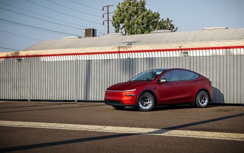 2026 Satin Red Tesla Model Y Juniper on 20 Inch UP Forged UP-RW Road Warrior Wheels