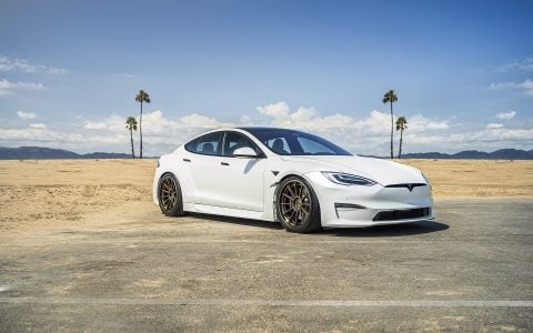 Satin White Unplugged Performance Tesla Model S S-APEX on UP-03 Wheels