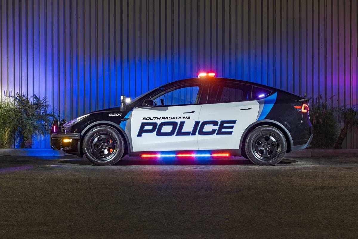 South Pasadena Police Department Tesla Model Y Cruiser on UP.FIT Forged PD Wheels in Satin Black