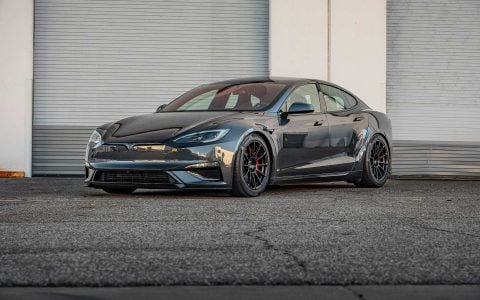 Stealth Grey Tesla Model S Plaid with UP Forged UP-03 Wheels & UP Lowering Brackets
