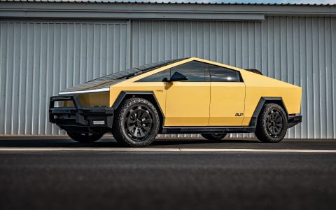 Tan Wrapped Tesla Cybertruck with 24-Inch UP Forged CYBRNOVA in Satin Black