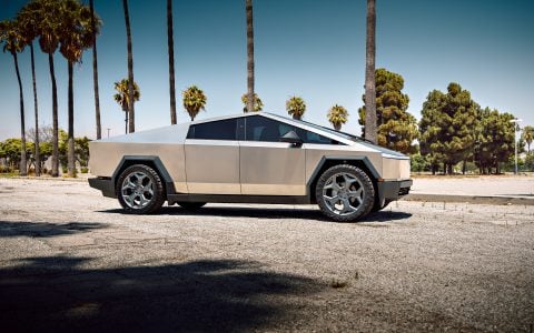 Why Forged Wheels Are the Ultimate Upgrade for Your Tesla Cybertruck 21 Stainless Steel Tesla Cybertruck on 24-Inch UP Forged CYBRSPOKE in Satin Titanium