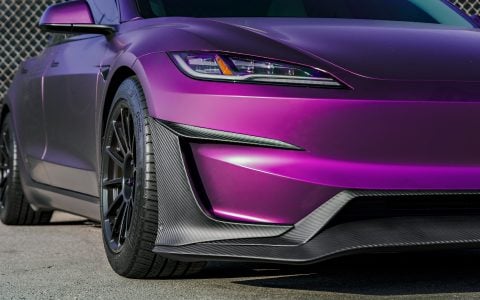 KPMF Matte Purple Black Iridescent Wrapped Model 3 with Carbon Fiber Aero Kit on UP-03 Forged Wheels in Satin Black