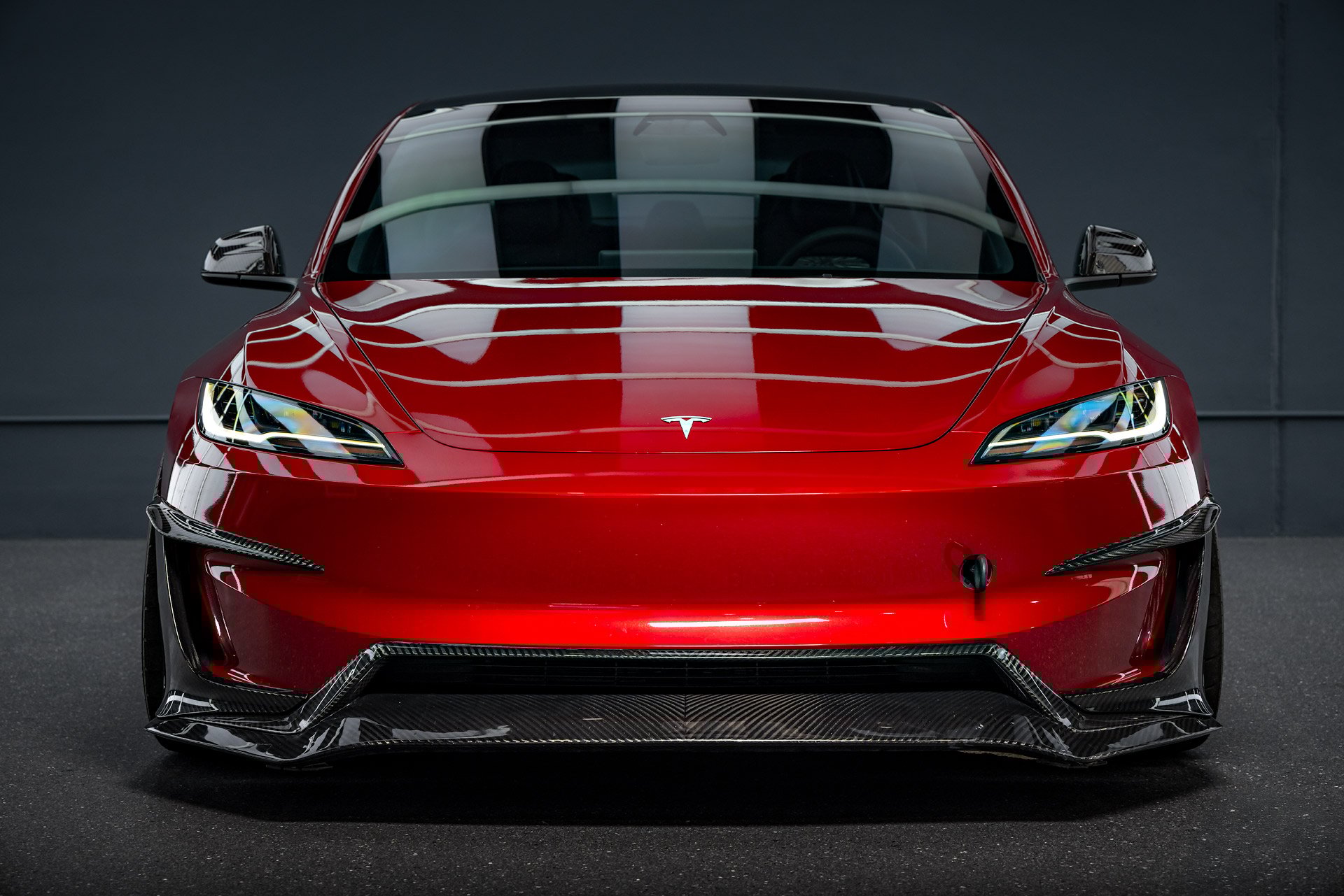 Red Rocket: 2024+ Tesla Model 3 Performance Tuning Program By Unplugged Performance 3 Red Rocket 2024 Tesla Model 3 Performance with Carbon Fiber Aero Kit on UP Forged UP-03 Wheels in Gloss Black