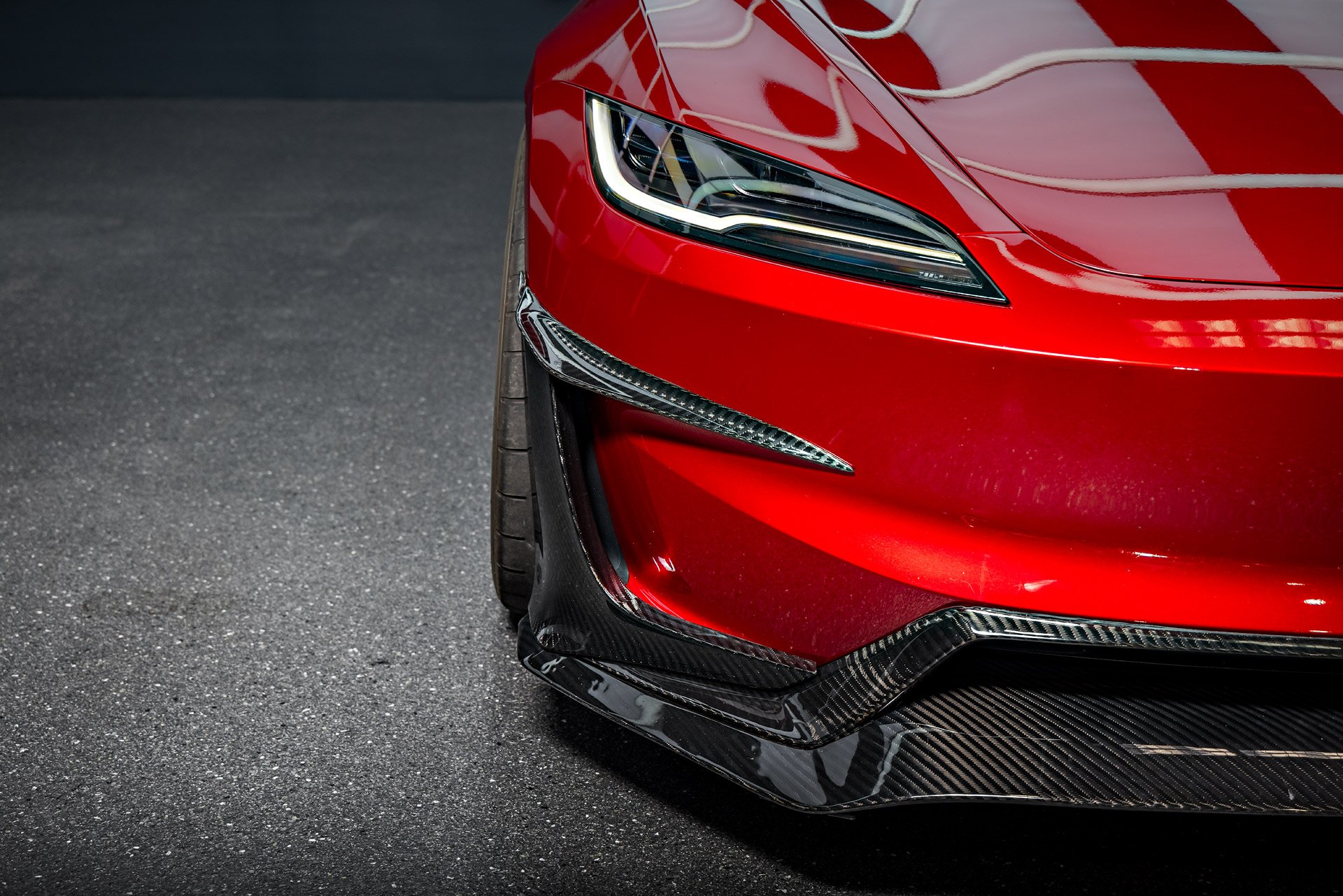 Red Rocket: 2024+ Tesla Model 3 Performance Tuning Program By Unplugged Performance 2 Red Rocket 2024 Tesla Model 3 Performance with Carbon Fiber Aero Kit on UP Forged UP-03 Wheels in Gloss Black