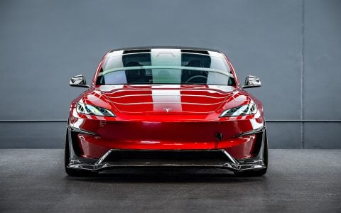 Red Rocket 2024 Tesla Model 3 Performance with Carbon Fiber Aero Kit on UP Forged UP-03 Wheels in Gloss Black