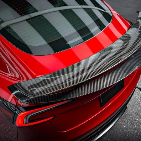 Red Rocket 2024 Tesla Model 3 Performance with Carbon Fiber Aero Kit on UP Forged UP-03 Wheels in Gloss Black