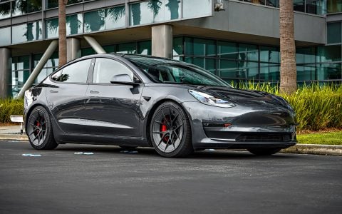 Gray Tesla Model 3 on 20 Inch UP Forged UP-RW Road Warrior Wheels