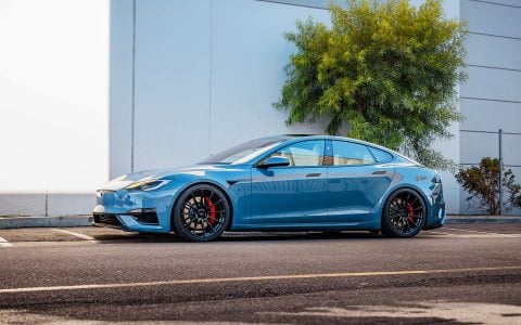 Frost Blue Metallic Tesla Model S Plaid with UP Forged UP-03 Gloss Black Wheels