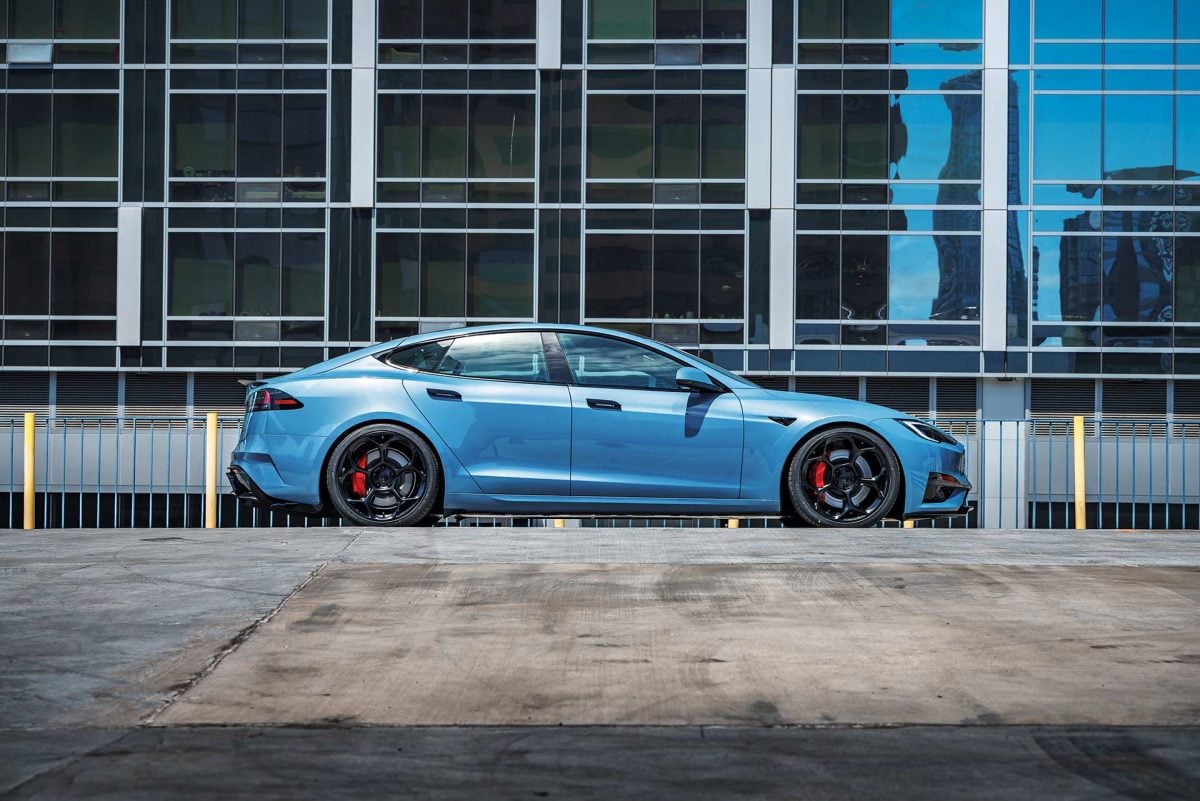 Frost Blue Metallic Tesla Model S Plaid with UP Forged UP-05 Satin Black Wheels