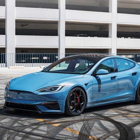 Frost Blue Metallic Tesla Model S Plaid with UP Forged UP-05 Satin Black Wheels