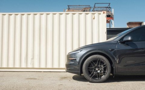 Stealth Grey Tesla Model Y Long Range with UP x BBS Flugplatz Wheels in Asteroid Graphite 11 Stealth Grey Tesla Model Y Long Range with UP x BBS Flugplatz Wheels in Asteroid Graphite
