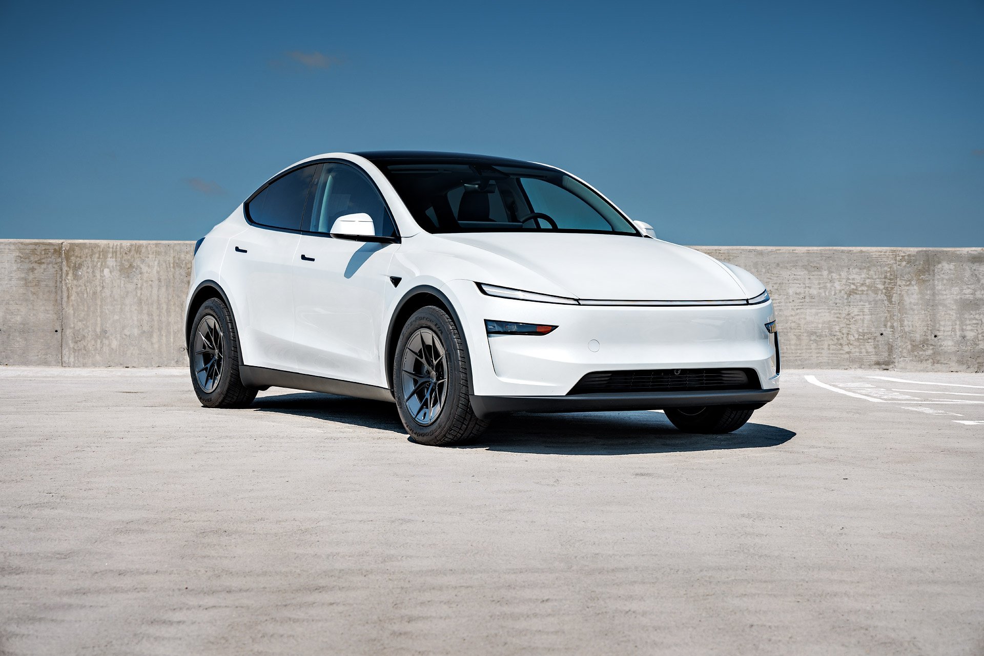 White Tesla Model Y Juniper UP Forged UP-RW Road Warrior Wheels