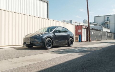Stealth Grey Tesla Model Y UP.FIT Forged PD Wheels in satin Black