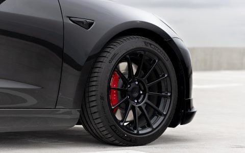 Black Tesla Model 3 on 18 inch UP-03 Forged Wheels in Gloss Black