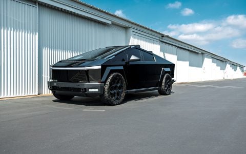Gloss Black PPF Tesla Cybertruck on UP Forged 24" CYBRHEX Wheels in Gloss Black