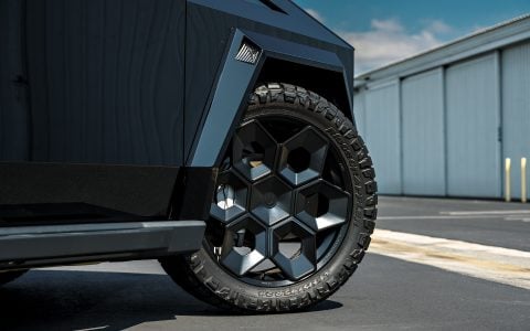 Gloss Black PPF Tesla Cybertruck on UP Forged 24" CYBRHEX Wheels in Gloss Black