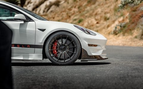 Pearl White Multi-Coat Unplugged Performance Tesla Model 3 Ascension-R - Carbon Fiber Aero, Race Suspension, Ceramic Brakes, Bucket Seats, Wing, and Forged Wheels
